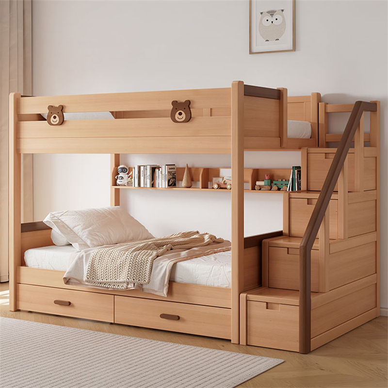 Hot Sale Solid Wood Double-Decker Bunk Bed with Stairs Storage for Boy's Bedroom Living Room School or Hospital