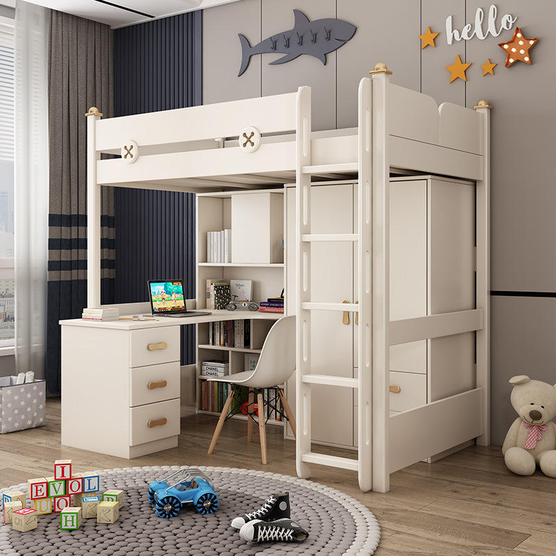 Modern Simplicity Adult Combination Bed Wardrobe Loft Bed Bunk Bed for Kids With Study Table