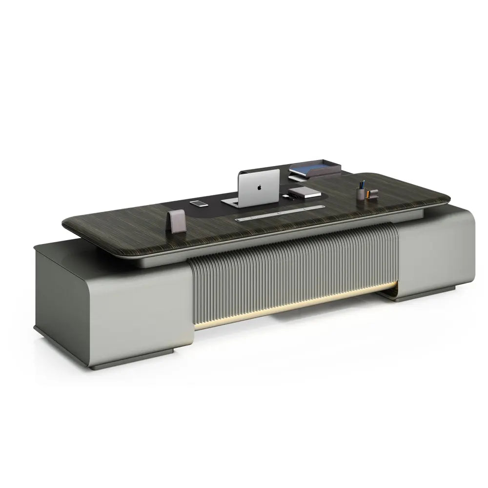 Modern 3200 Paint Wooden With LED and Power System Office Table for CEO Boss Office Desk 240X200