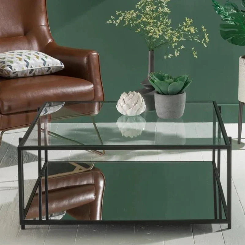 Elegant Glass and Metal Square Coffee Table