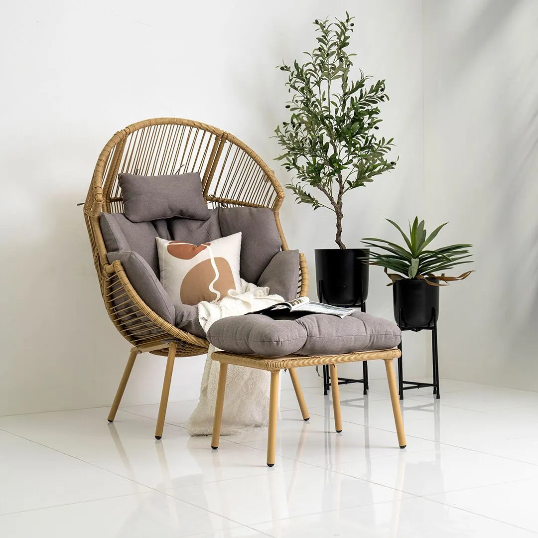 Outdoor Chair with Foot Stool – Grey & Beige