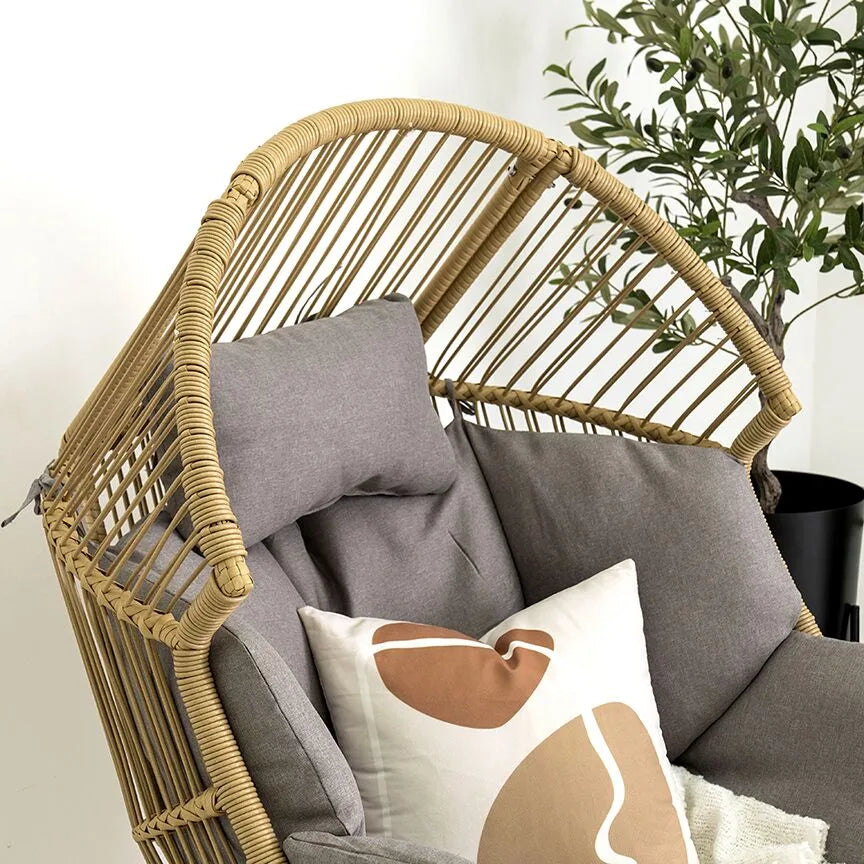 Outdoor Chair with Foot Stool – Grey & Beige
