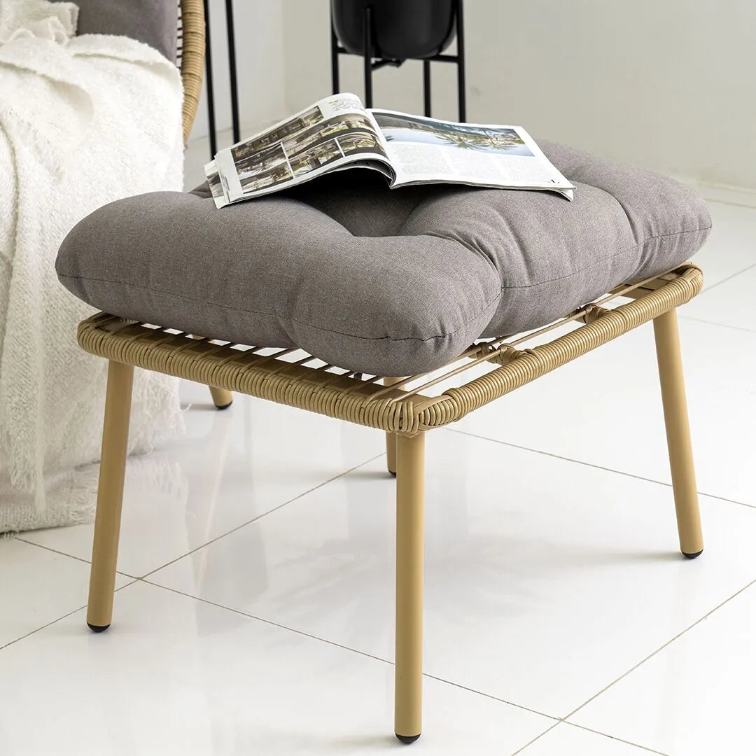 Outdoor Chair with Foot Stool – Grey & Beige