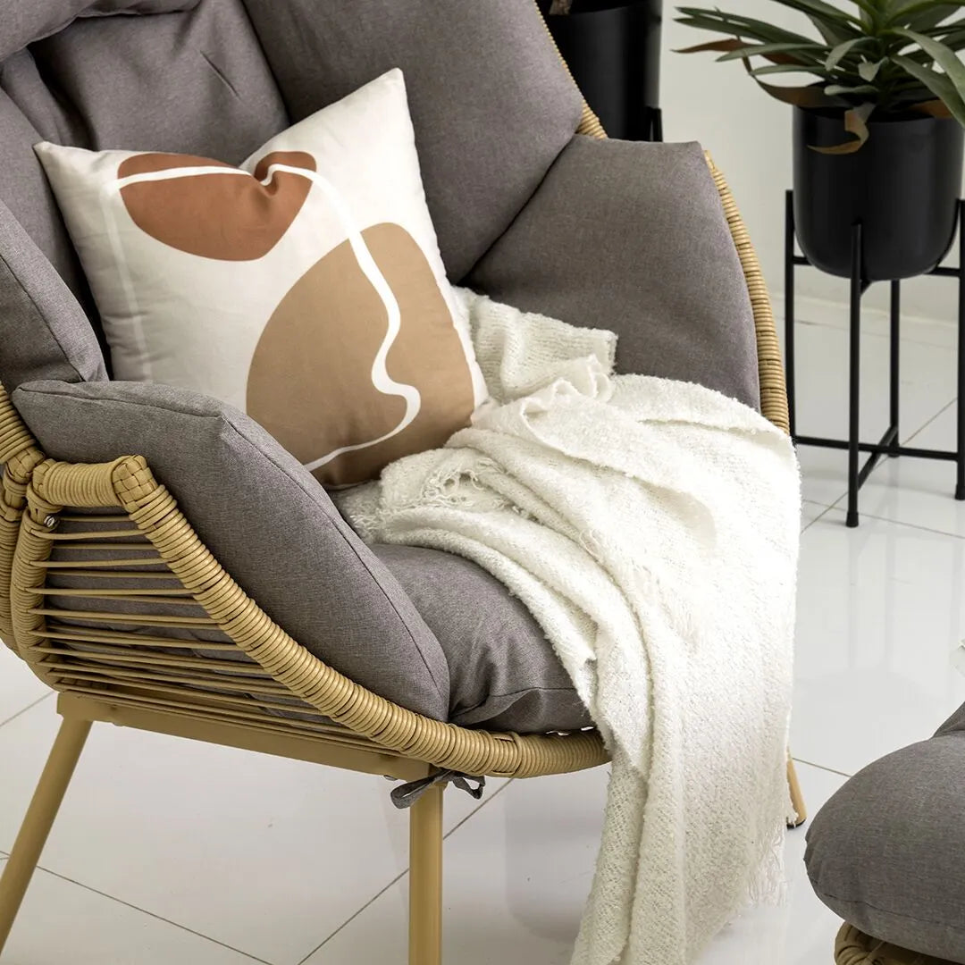 Outdoor Chair with Foot Stool – Grey & Beige