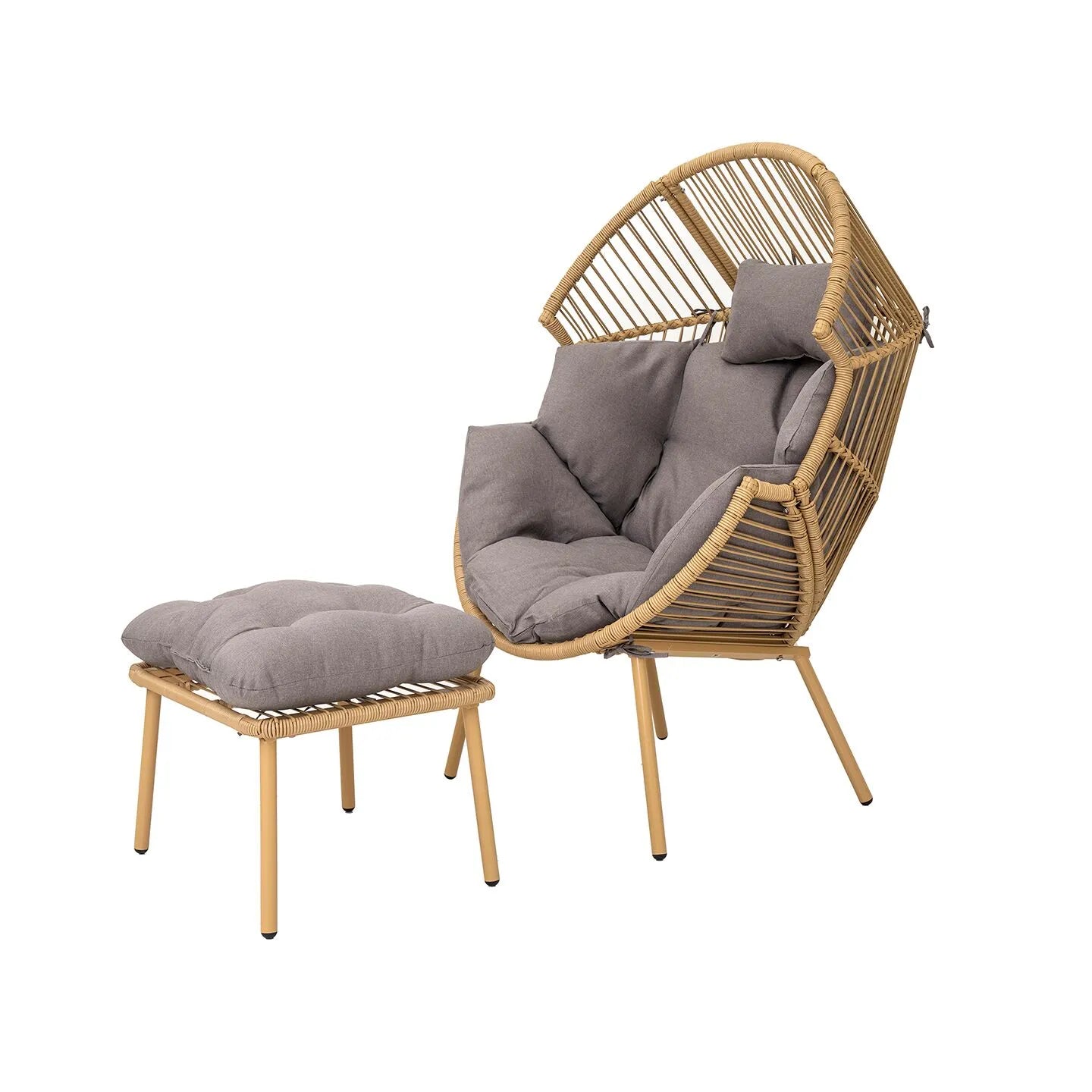 Outdoor Chair with Foot Stool – Grey & Beige