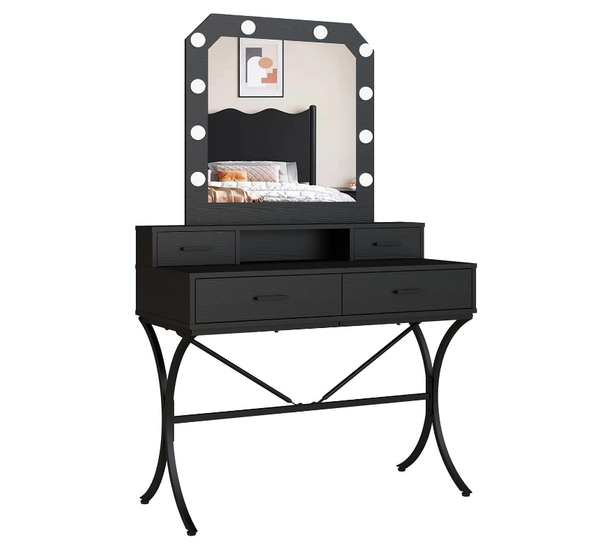 Vanity Table with Lighted Mirror, Modern Makeup Vanity Table with 10 Lights Makeup Desk 4 drawer Storage-GCC Home Center