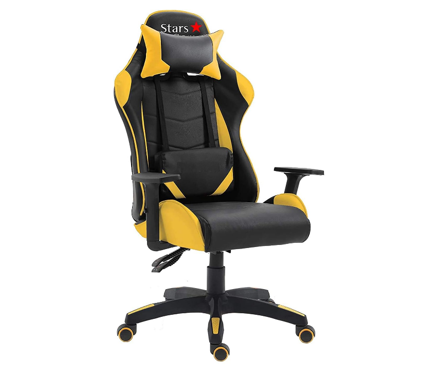 Gaming Chair Swivel Tilt Tension Adjustable PU Leather High Back Chair - Yellow-GCC Home Center