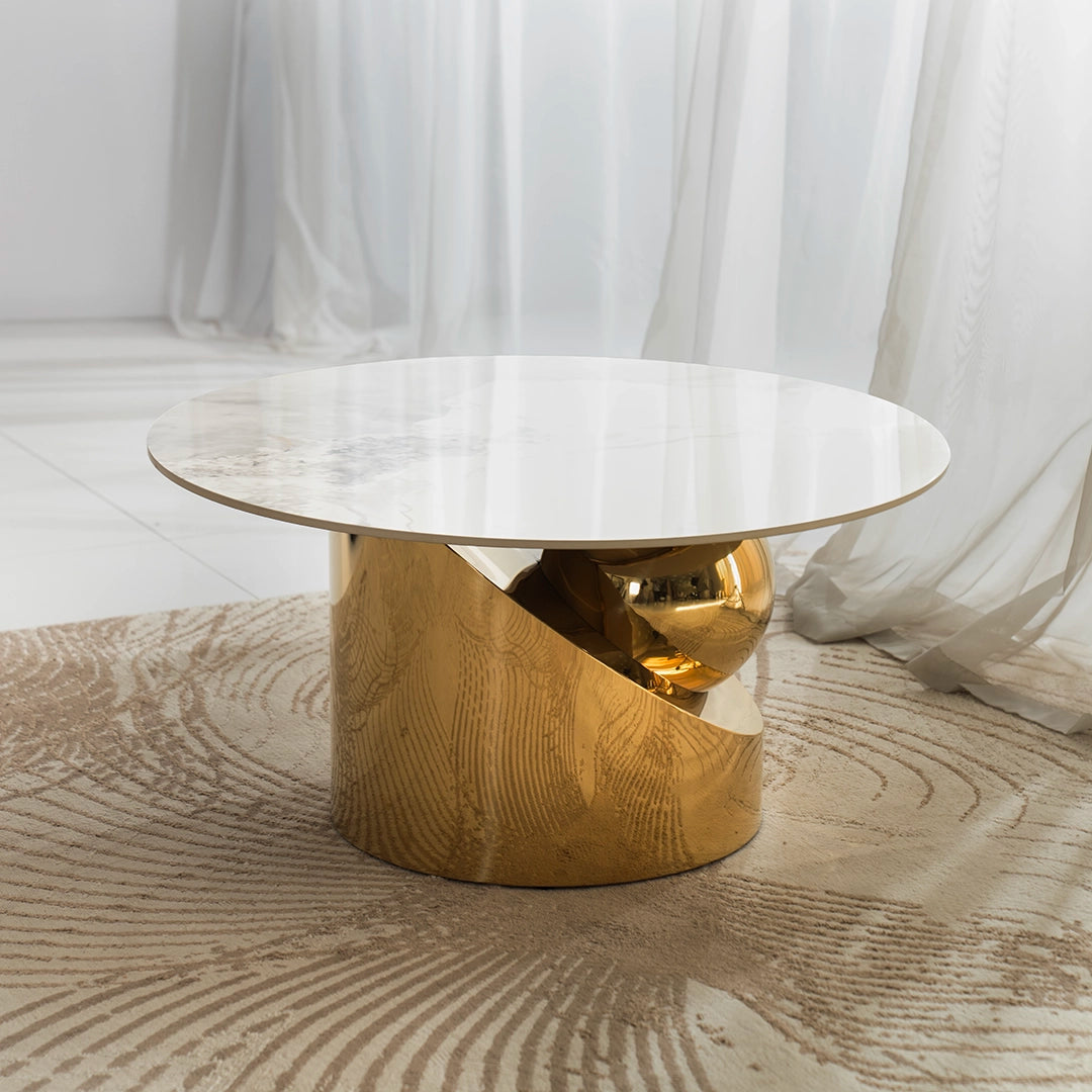 Round White & Gold Coffee Table for Modern Spaces