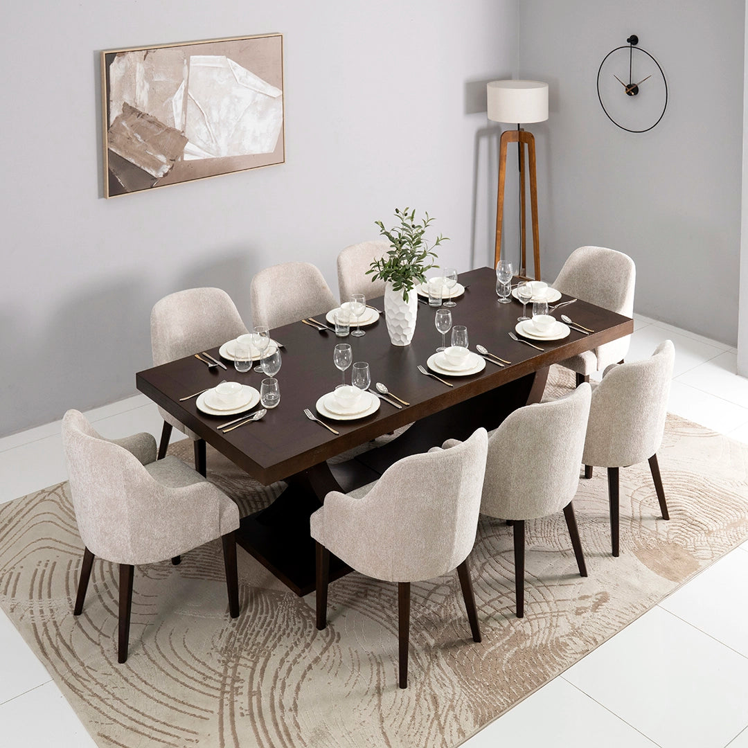 Solid Wood 8-Seater Dining Set – Brown