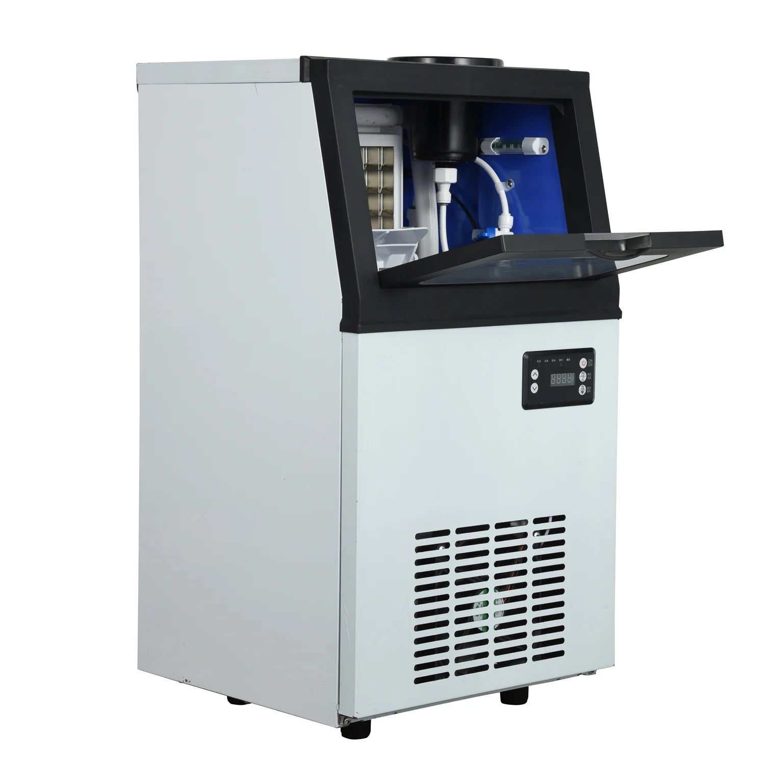 Tap Water Ice Maker Machine, 60KG/24H Stainless Steel Under Counter ice Machine with 17.6lbs Ice Storage Capacity, Freestanding Ice Maker.