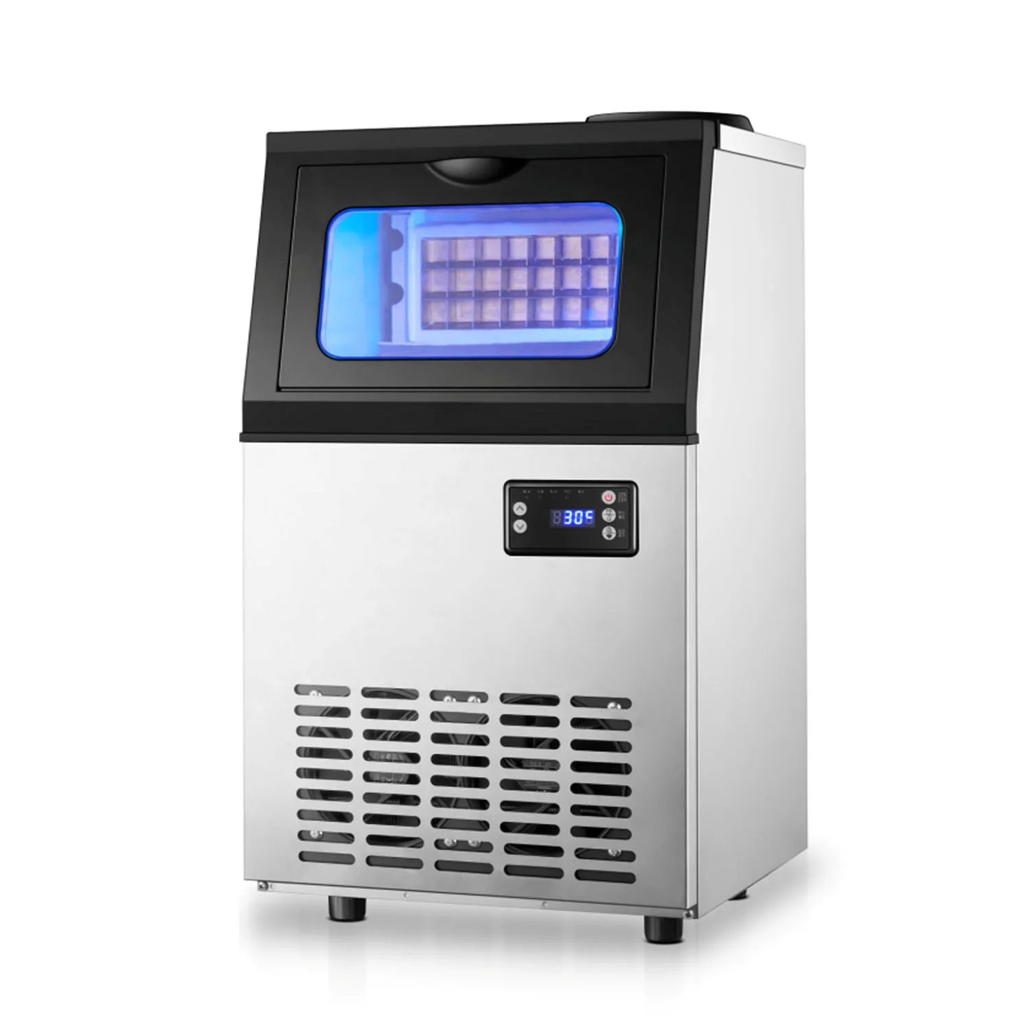 Tap Water Ice Maker Machine, 60KG/24H Stainless Steel Under Counter ice Machine with 17.6lbs Ice Storage Capacity, Freestanding Ice Maker.