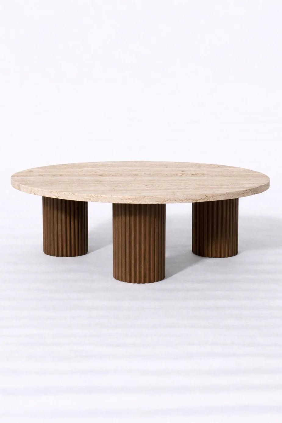 Elegant Travertine Coffee Table With Wood Base - Natural Stone