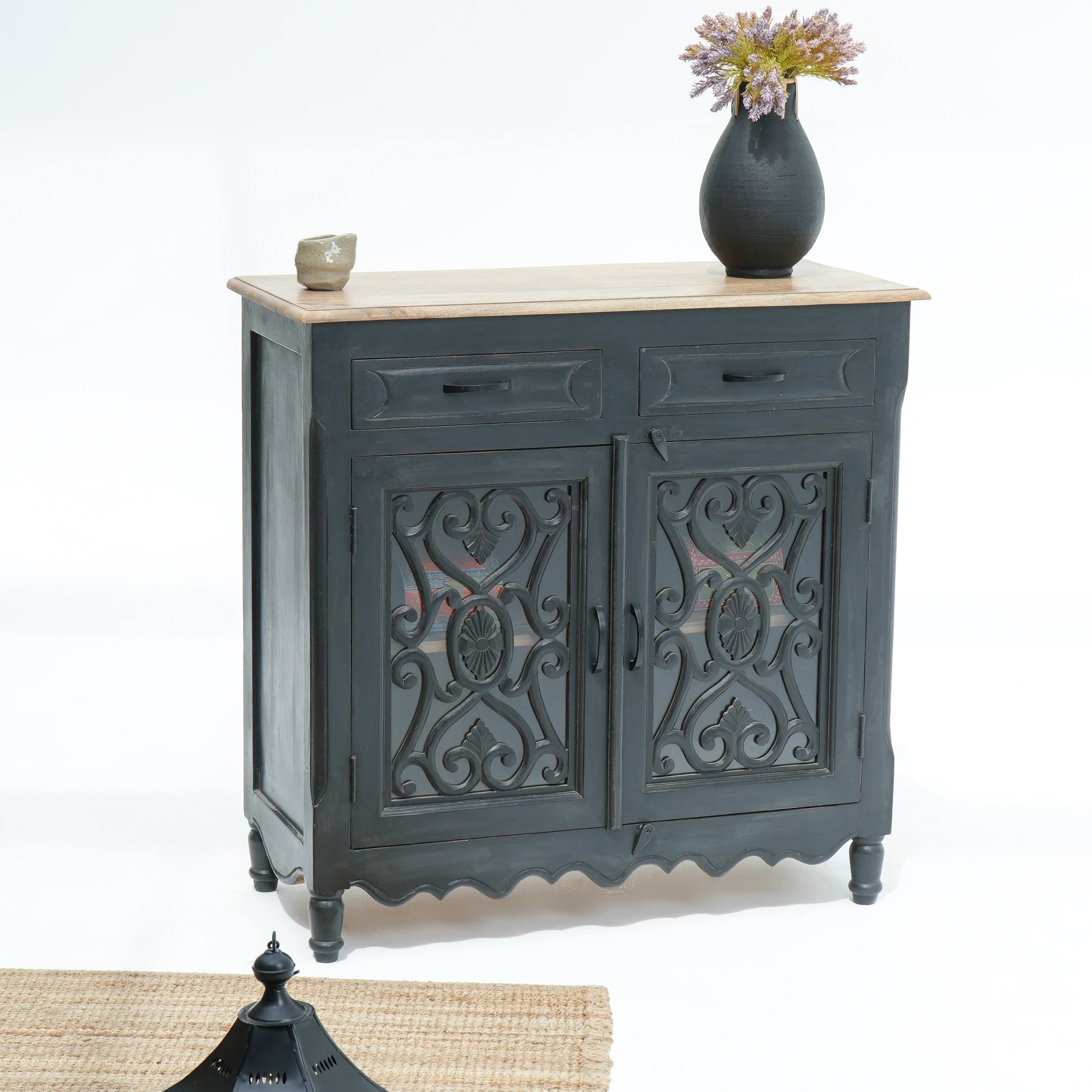 Elegance Glass Door Sideboard. High-quality mango wood Storage Cabinet