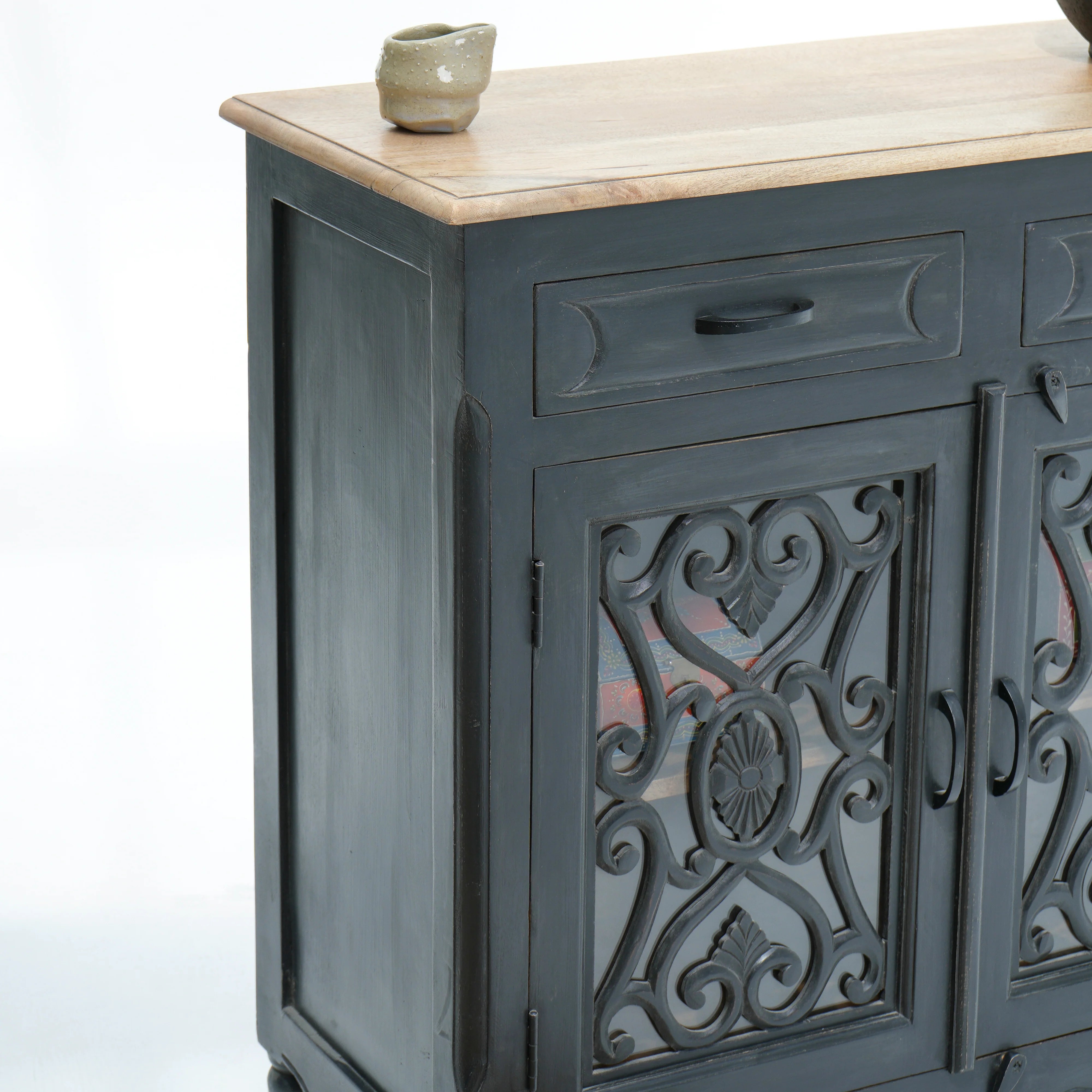 Elegance Glass Door Sideboard. High-quality mango wood Storage Cabinet