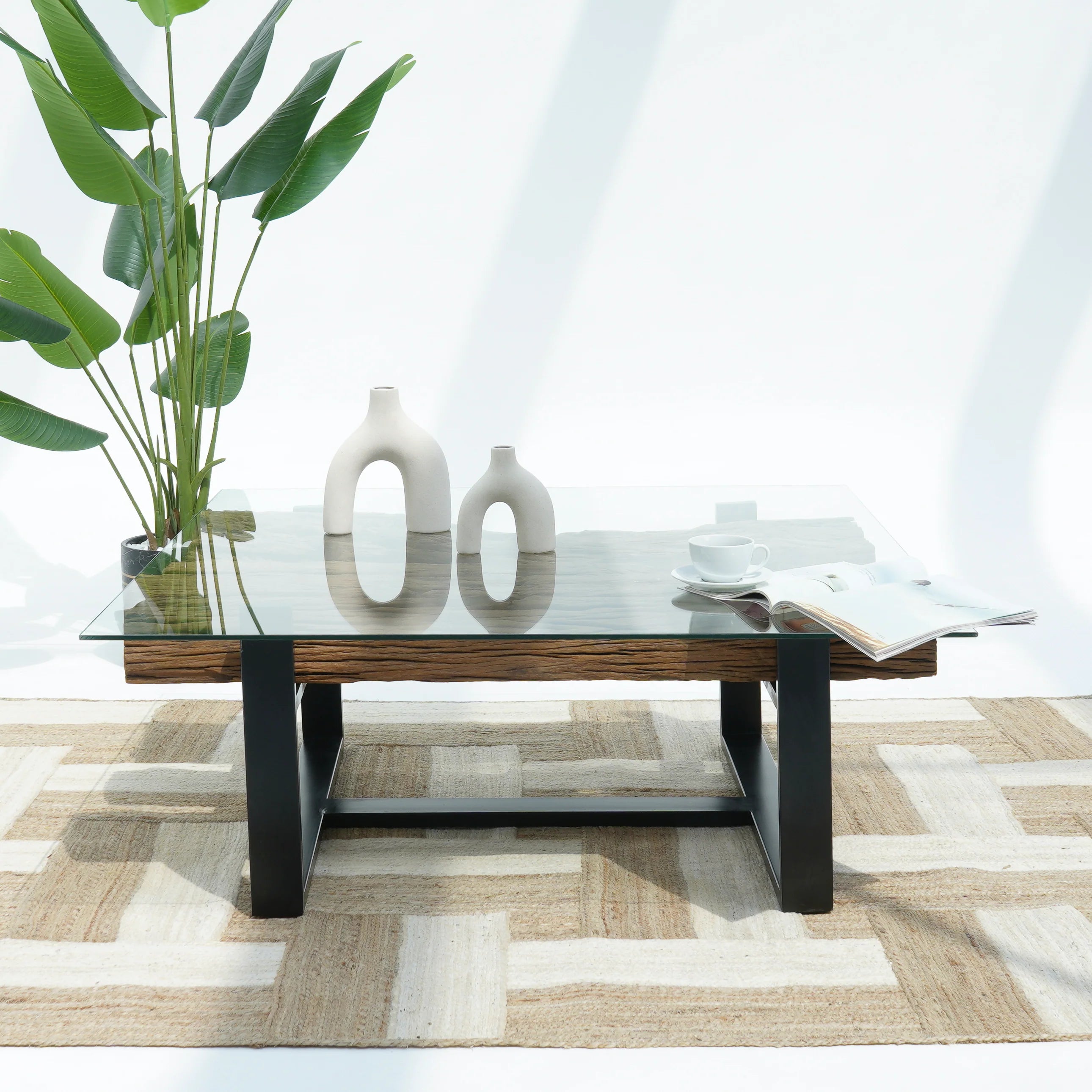 Handcrafted Solid Railway Wood Coffee Table – Natural