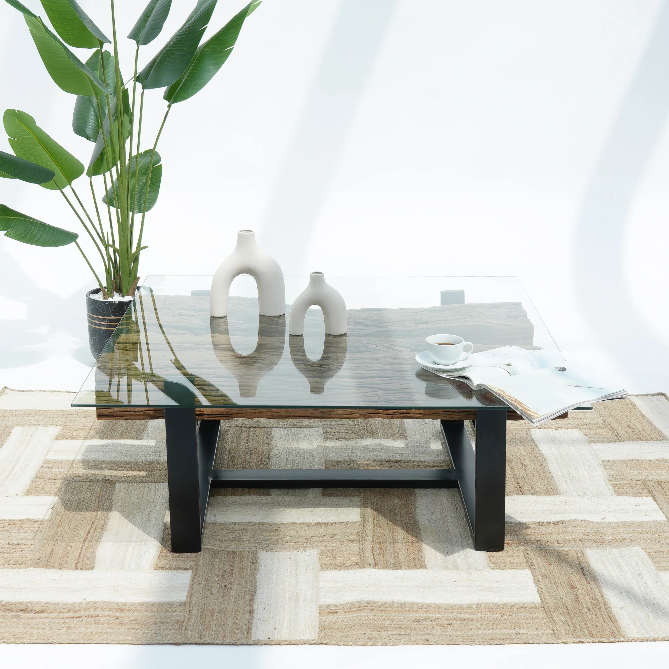 Handcrafted Solid Railway Wood Coffee Table – Natural