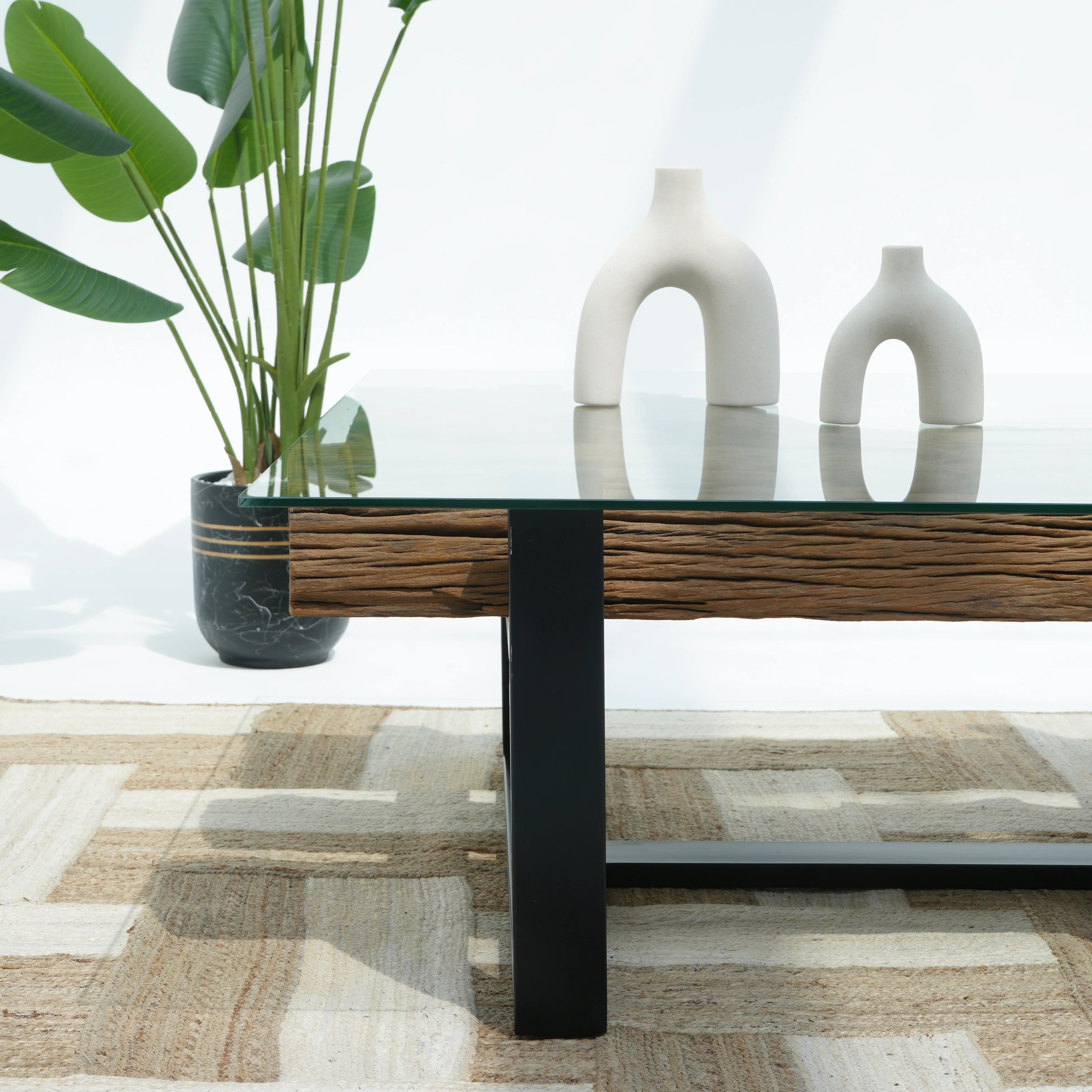 Handcrafted Solid Railway Wood Coffee Table – Natural