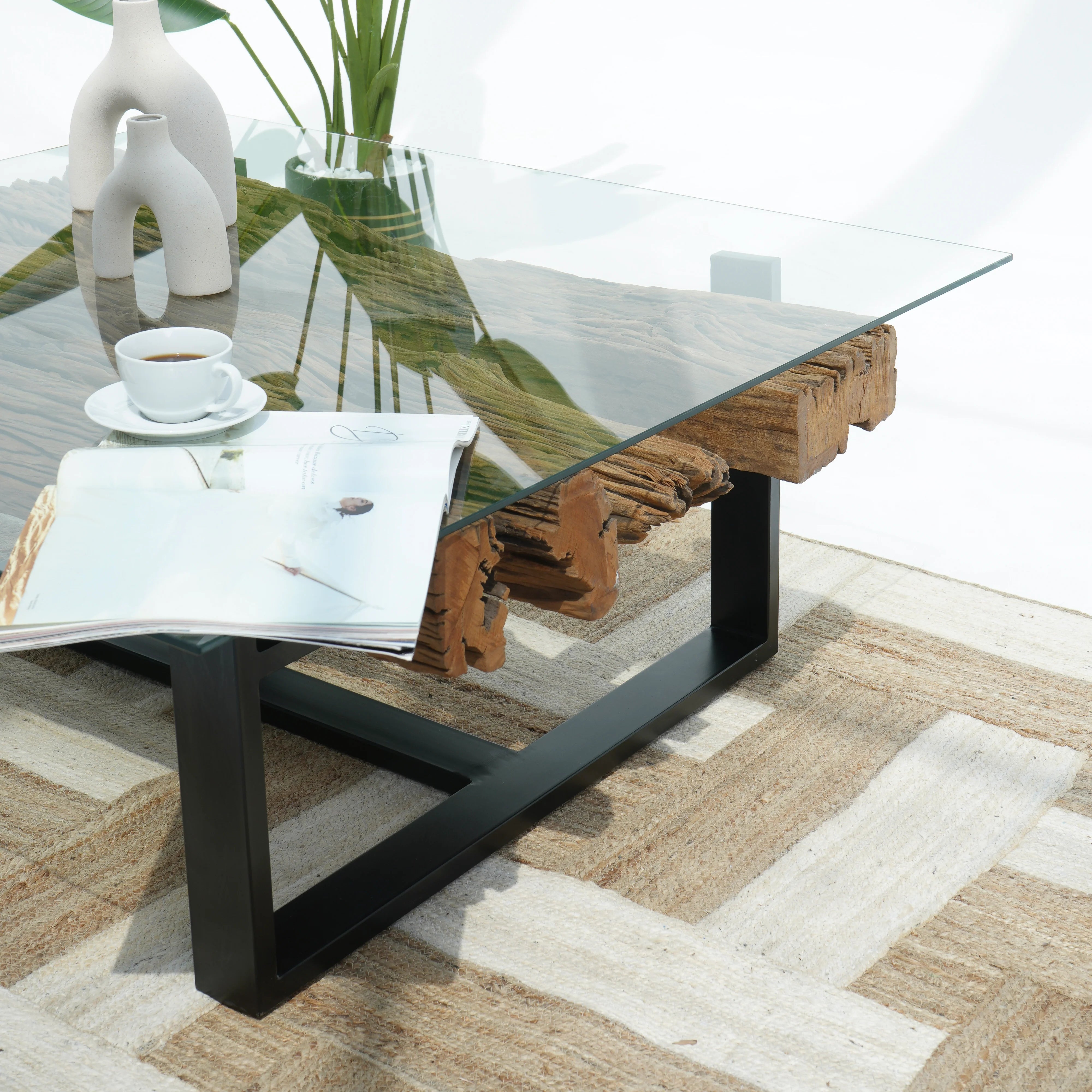 Handcrafted Solid Railway Wood Coffee Table – Natural