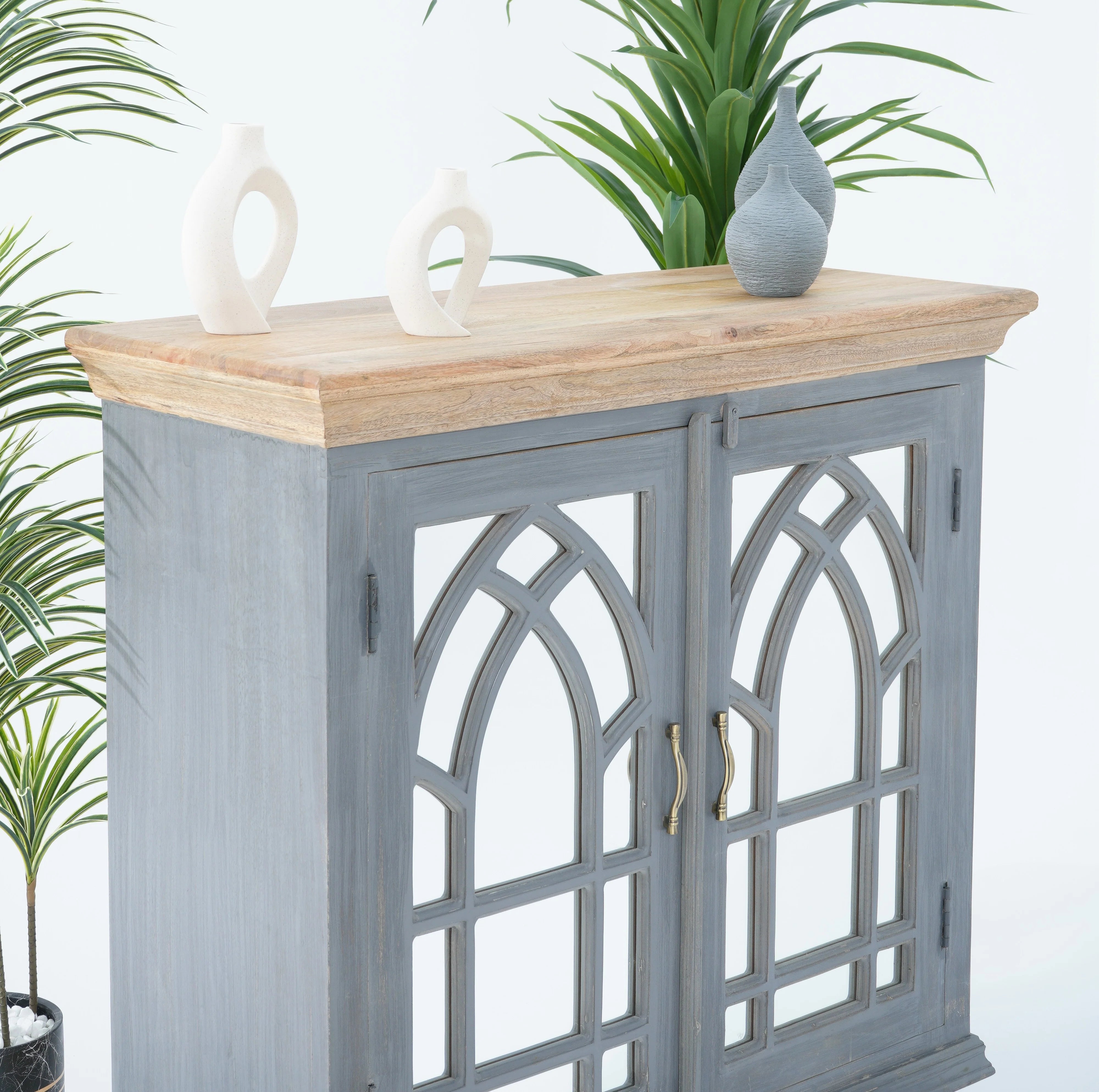 Premium Mango Wood Mystique Glass Door Sideboard