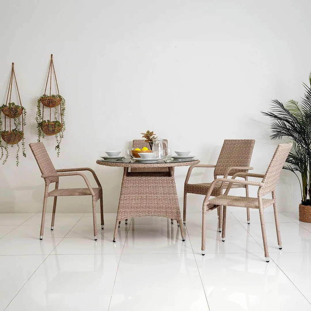 Metal & Faux Rattan 4 Seater Outdoor Dining Set – Round