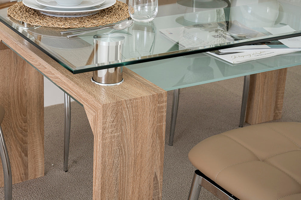 6-Seater Dining Set – Tempered Glass & Faux Leather