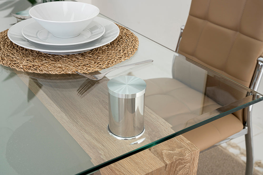 6-Seater Dining Set – Tempered Glass & Faux Leather
