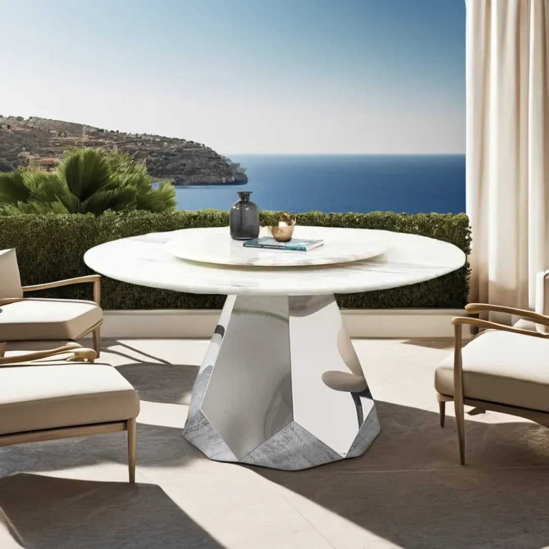 Elegant Luxury Style Marble Top Round Dining Table (White)