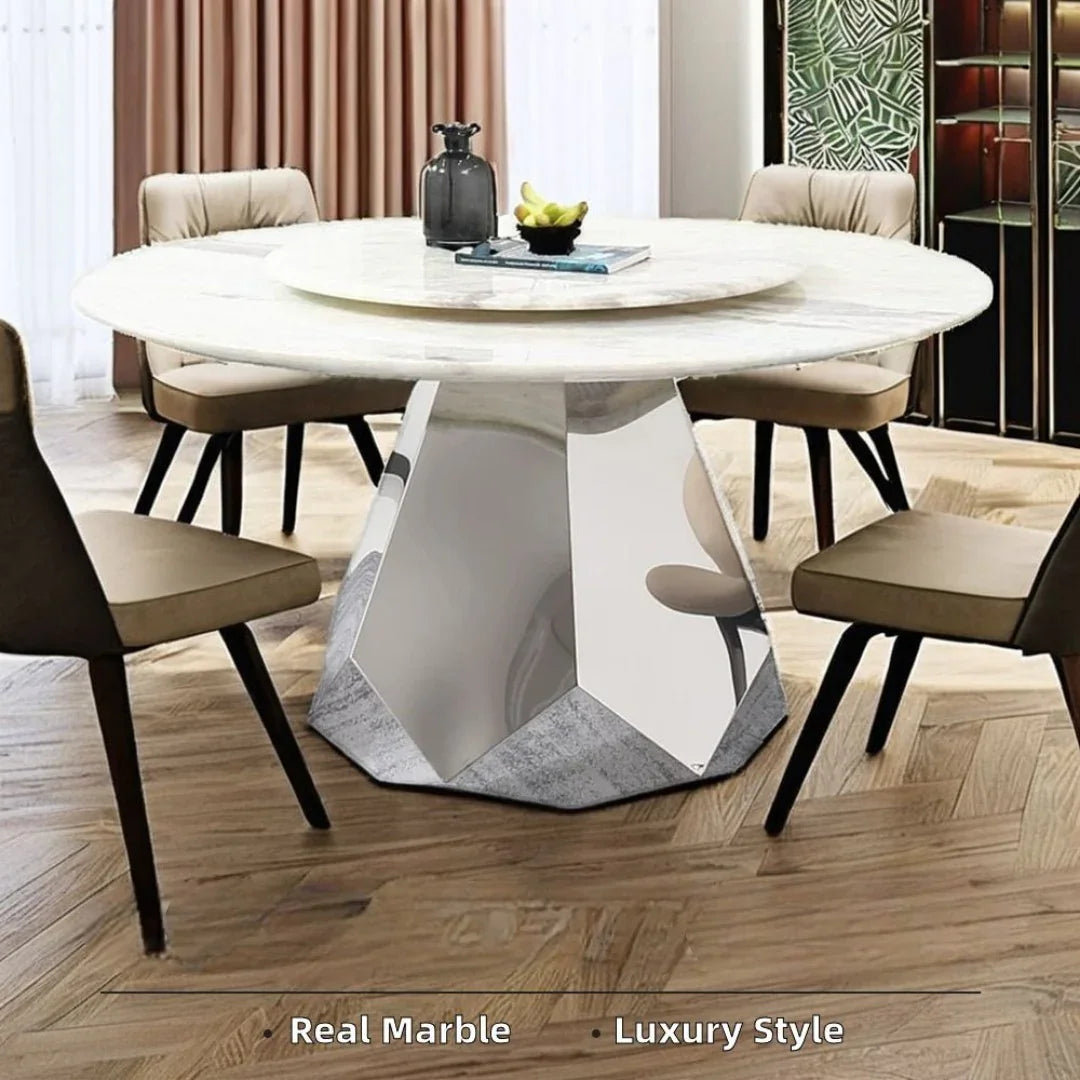 Elegant Luxury Style Marble Top Round Dining Table (White)