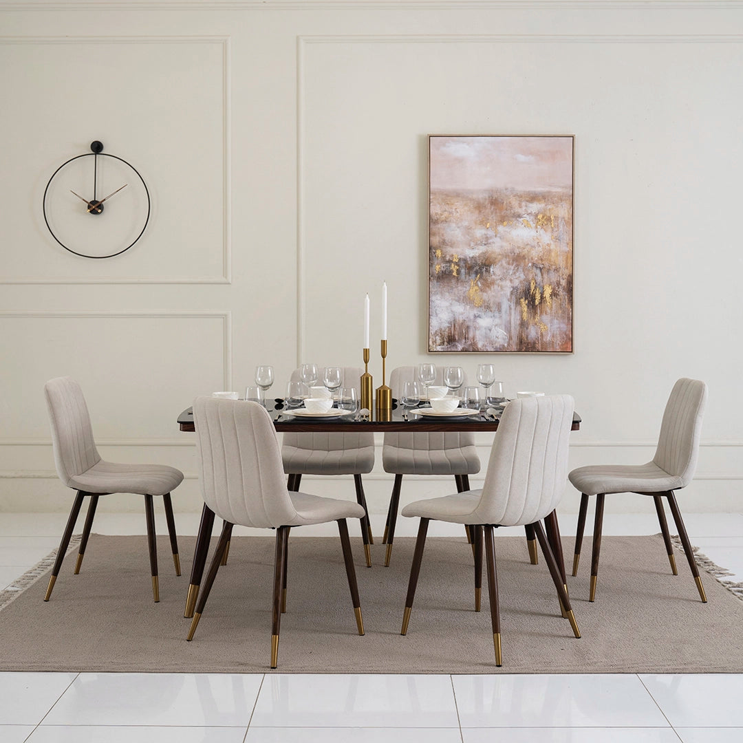 6-Seater Dining Set – Walnut & Black