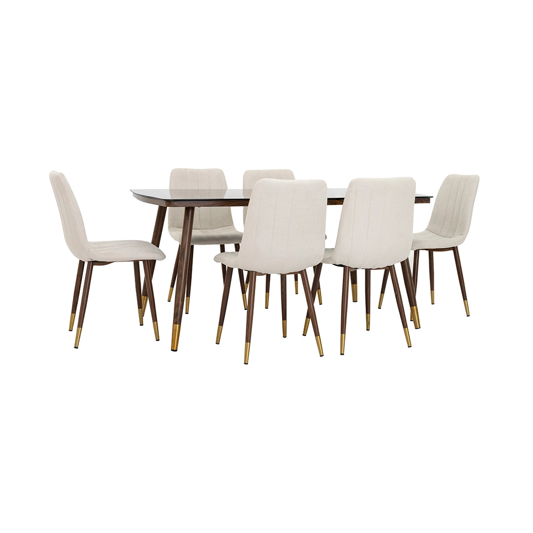 6-Seater Dining Set – Walnut & Black