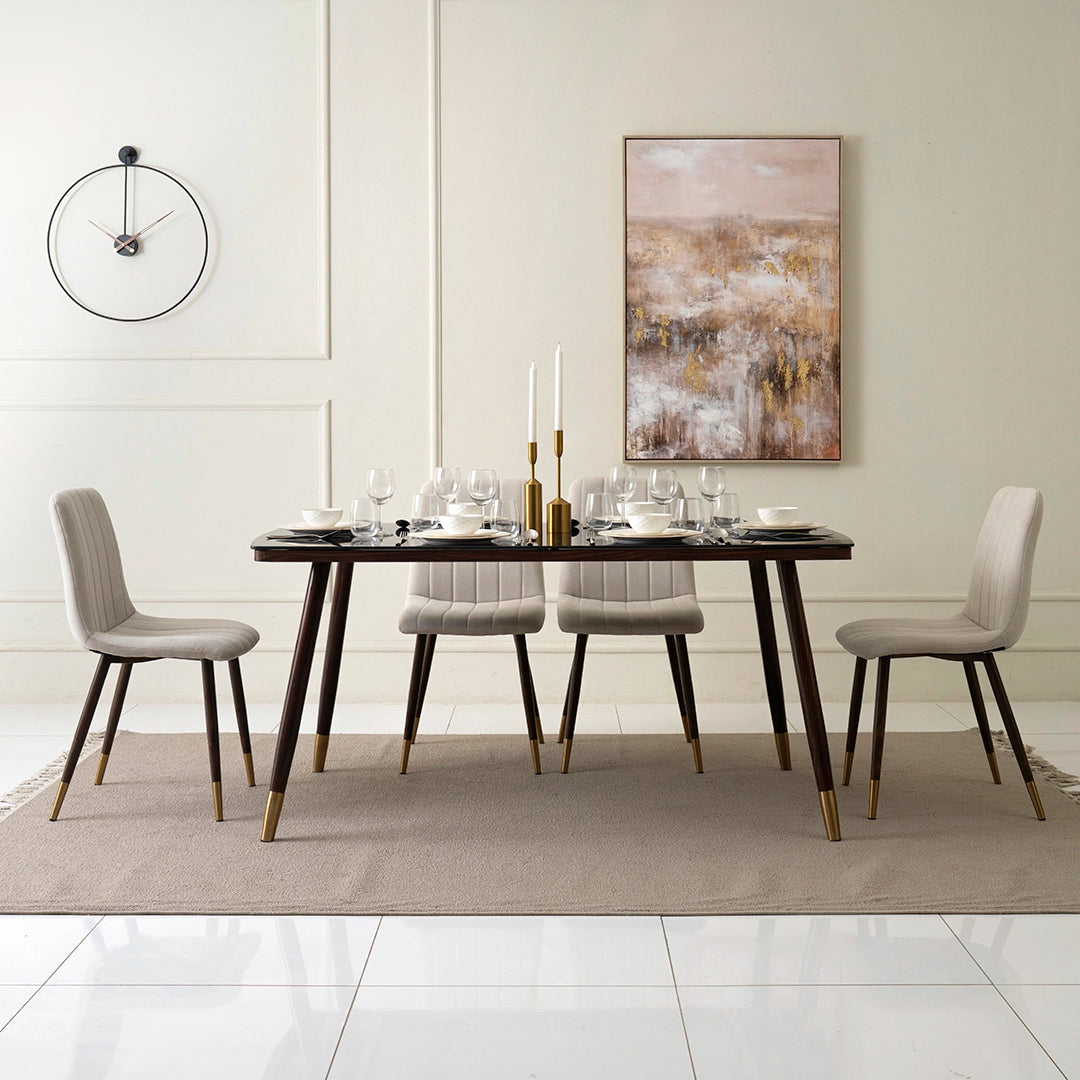 6-Seater Dining Set – Walnut & Black
