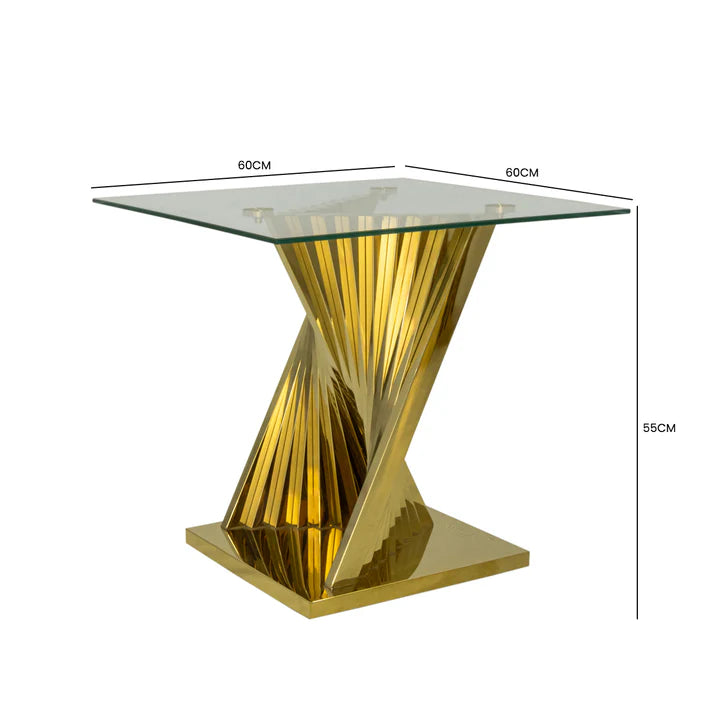 Side Table – Sintra Gold | Premium Glass & Gold Stainless Steel End Table