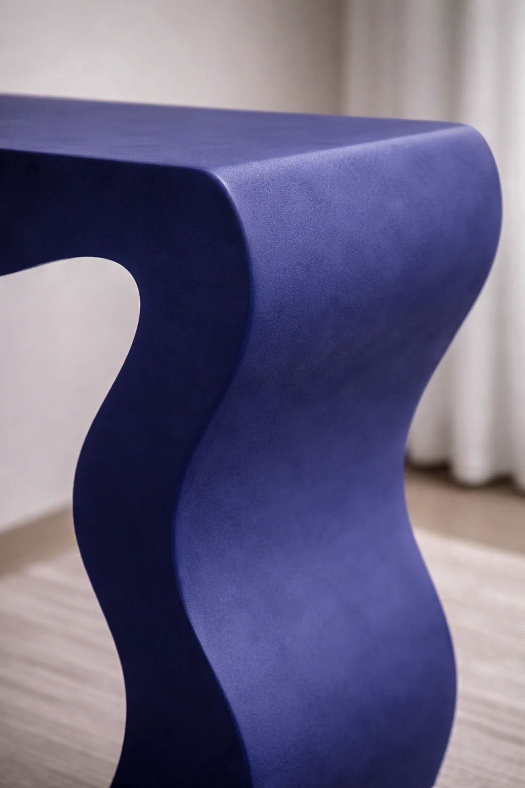 Elegant Blue Wavy Legs Microconcrete Console Table