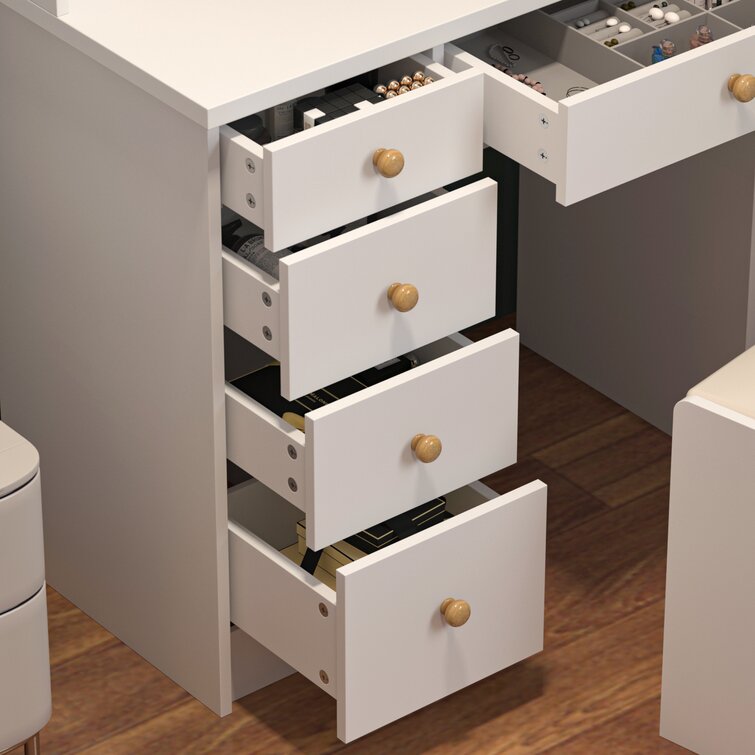 Dressing Table Set with Stool and Round Mirror-GCC Home Center