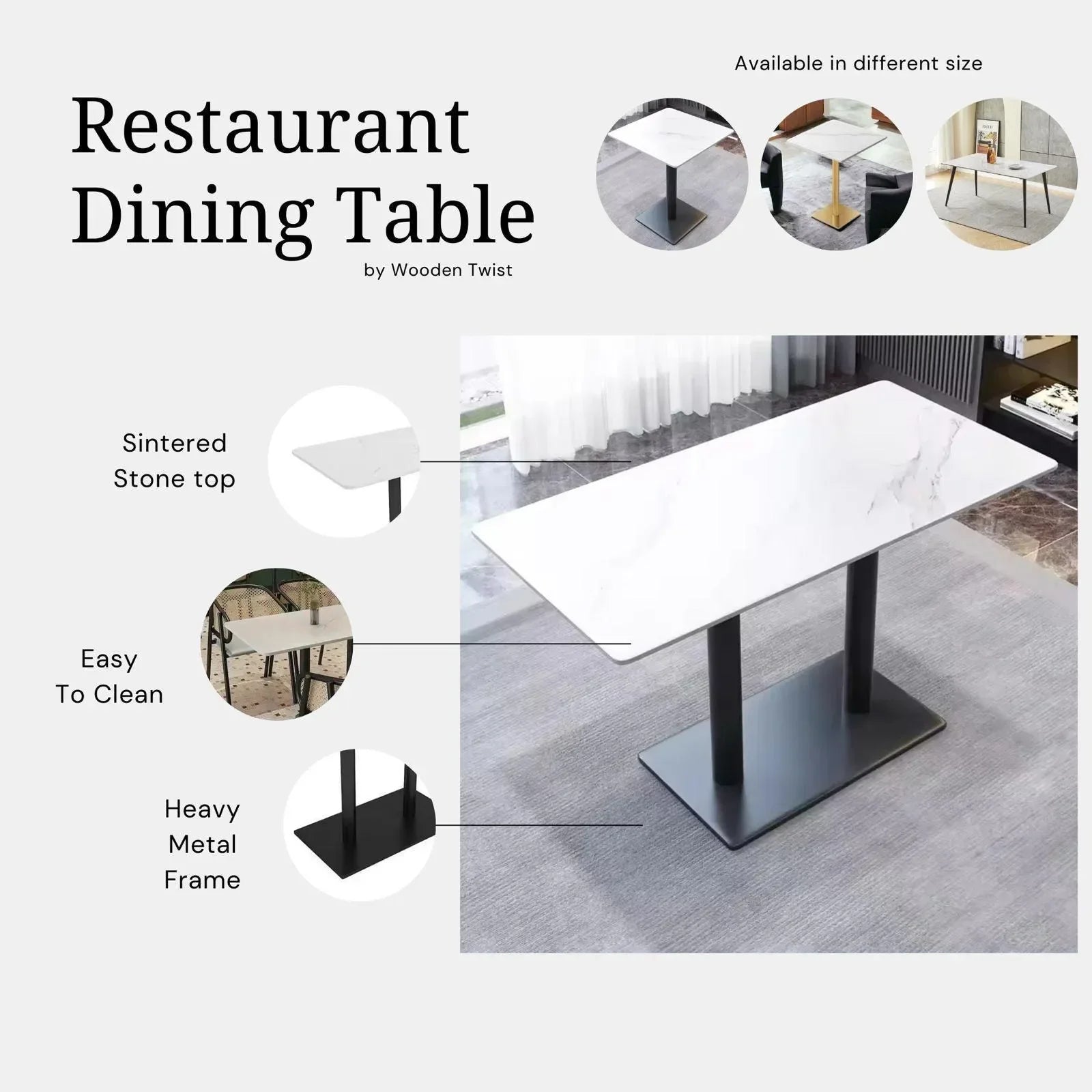 Rectangular Heavy Duty Metal Frame & Marble Top Restaurant Dining Table Modern Elegant Sturdy Table
