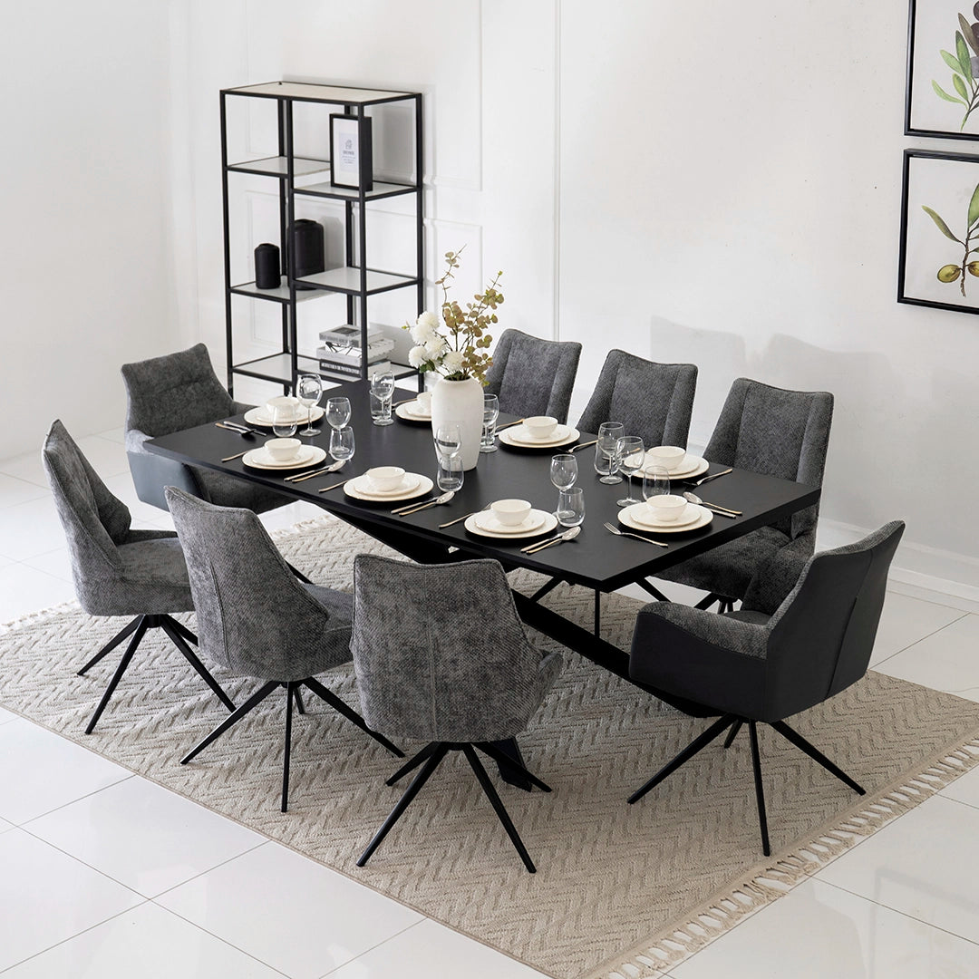 Elegant 8-Seater Dining Set – Black & Grey