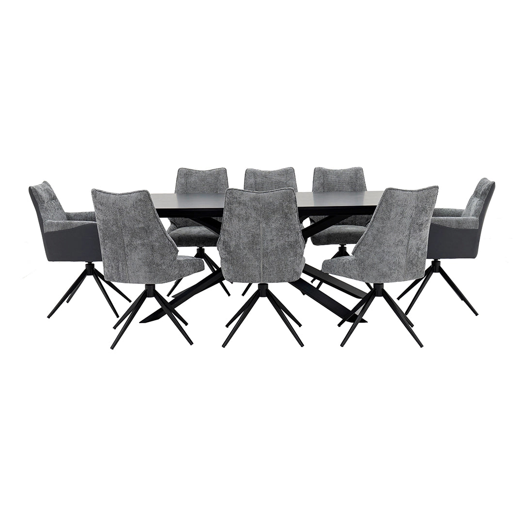 Elegant 8-Seater Dining Set – Black & Grey
