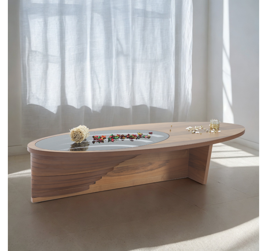 Walnut Coffee Table - Engineered Wood With Tempered Glass
