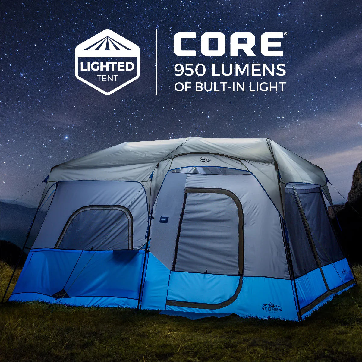 Core 9 Person Lighted Instant Cabin Tent – 14' x 9'