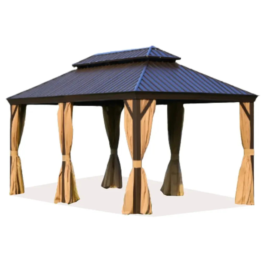 Luxury Gazebo 3.65 x 6m Double Roof Aluminum Gazebo - Brown-GCC Home Center