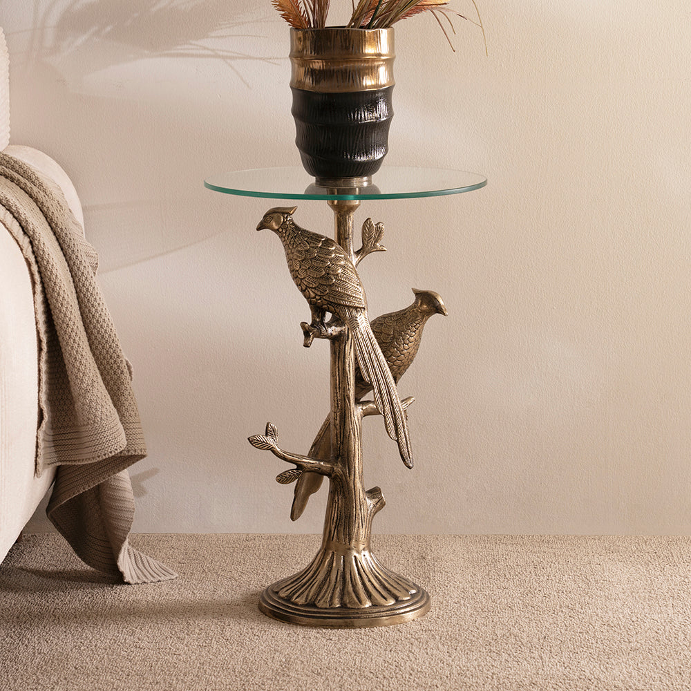 Elegant Design Accent Table with Glass Top – Antique Gold