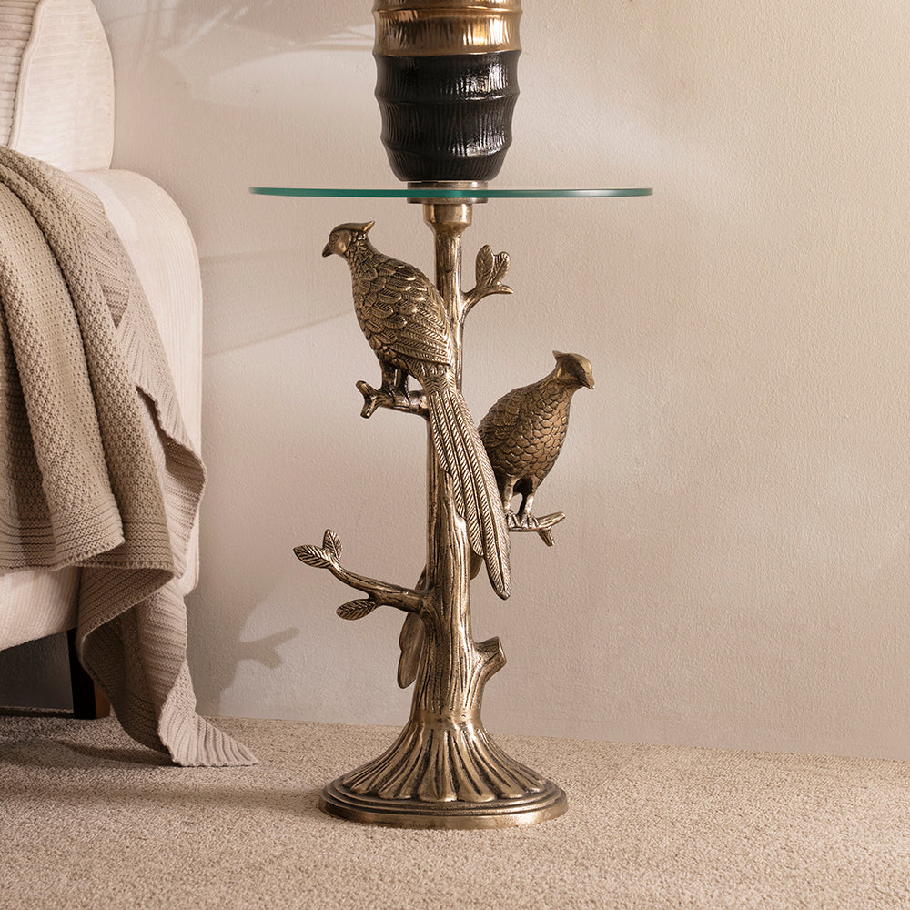 Elegant Design Accent Table with Glass Top – Antique Gold