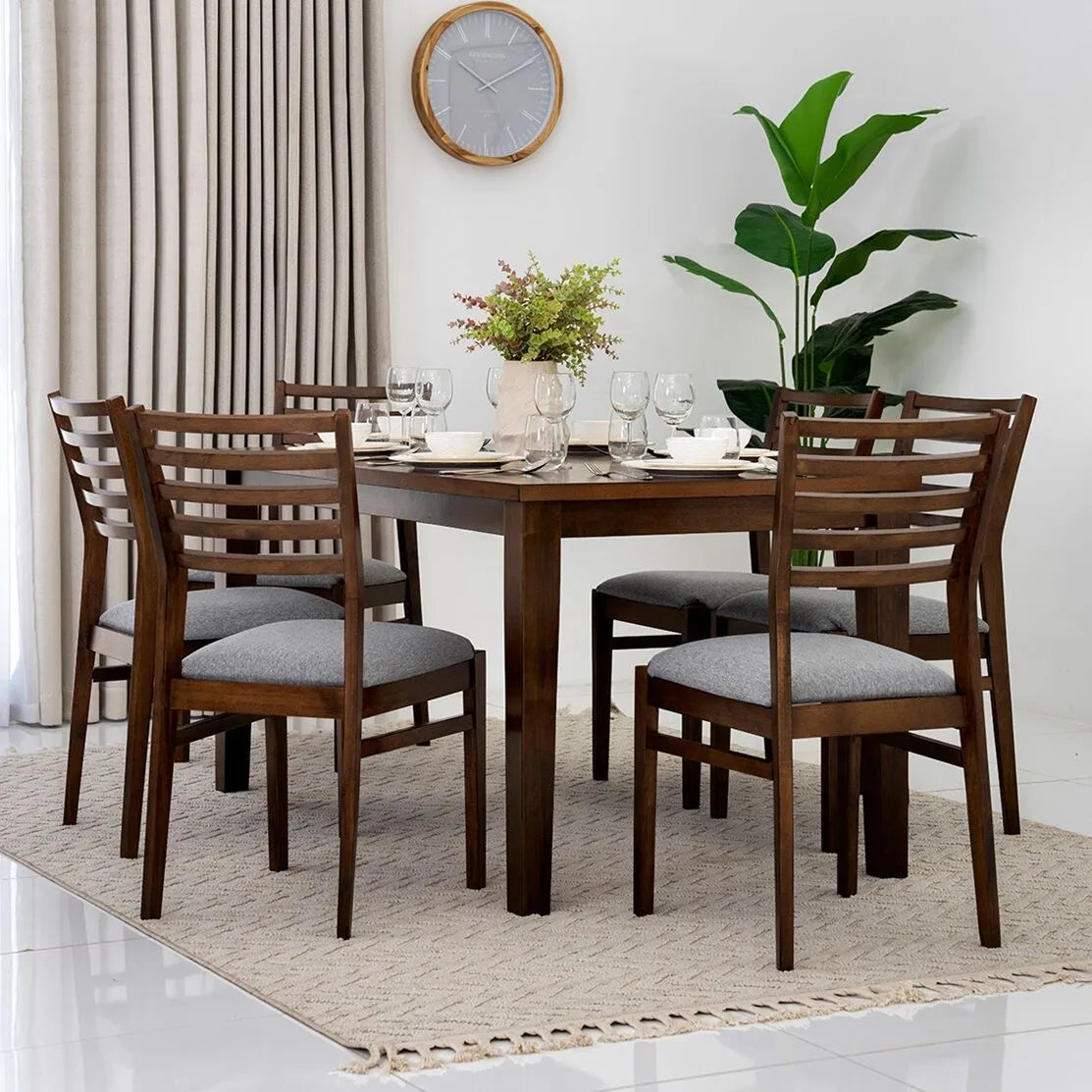 6-Seater Dining Set – Walnut