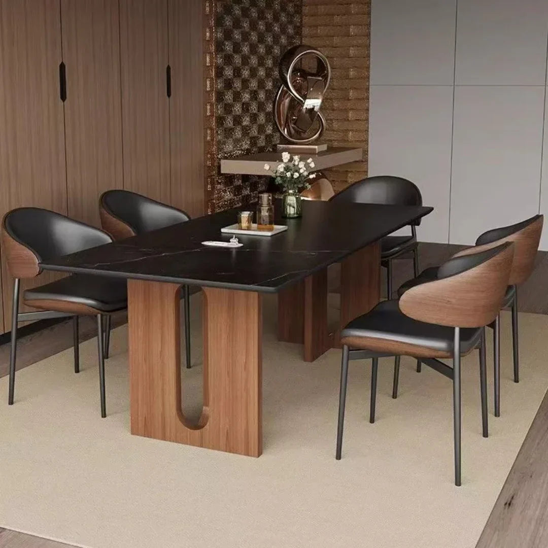 Modern Luxury 6 Seater Rock Slab Dining Table Set
