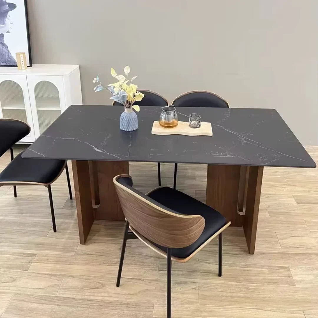 Modern Luxury 6 Seater Rock Slab Dining Table Set