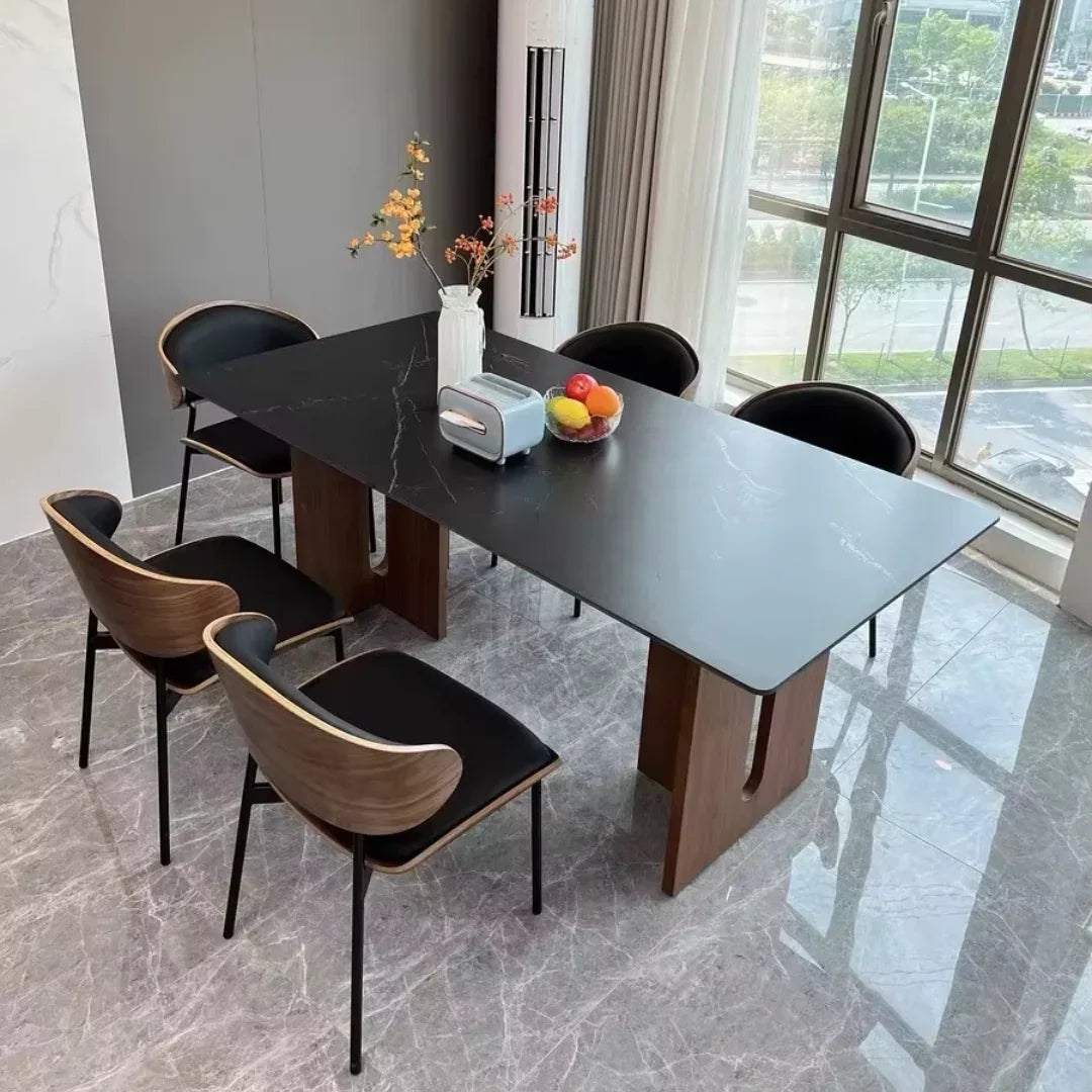 Modern Luxury 6 Seater Rock Slab Dining Table Set