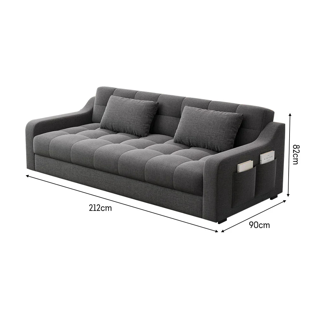 2-in-1 Sofa Bed with Storage | Convertible Linen Sleeper Sofa with Solid Wood Frame & Throw Pillows