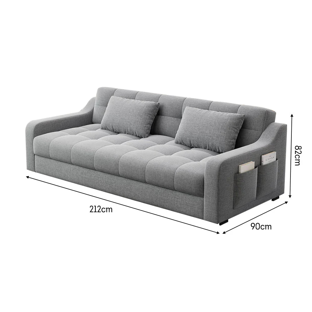 2-in-1 Sofa Bed with Storage | Convertible Linen Sleeper Sofa with Solid Wood Frame & Throw Pillows