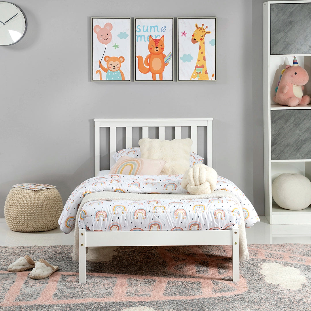 Kids Single Bed, Urban Style Painted Pinewood Bed