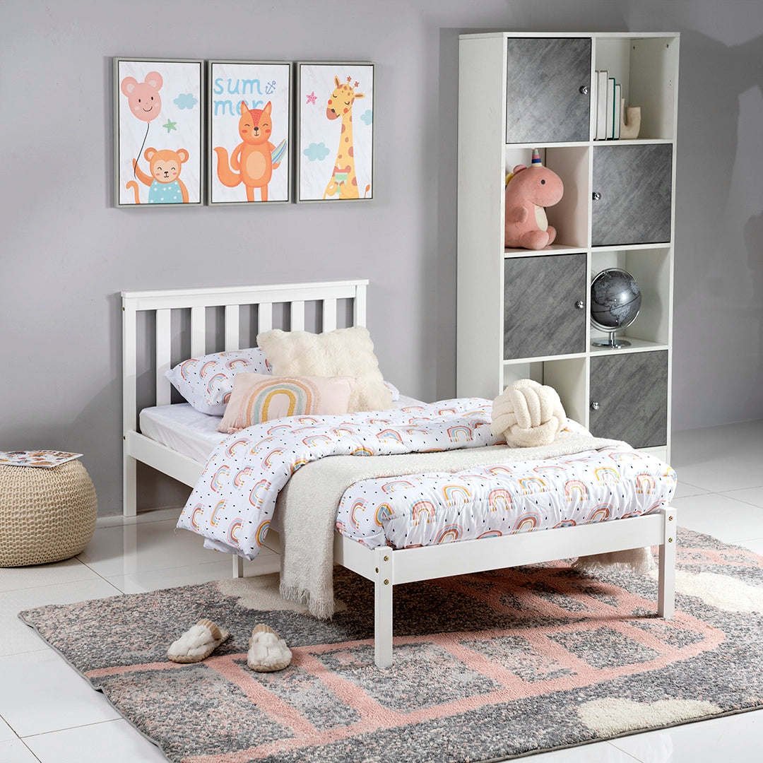 Kids Single Bed, Urban Style Painted Pinewood Bed
